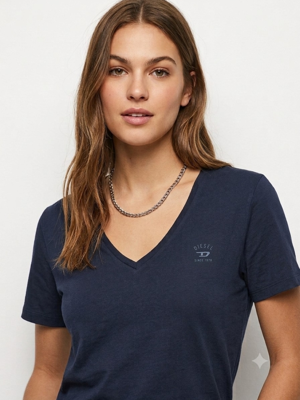 Diesel Unisex Navy V-Neck Logo Tee